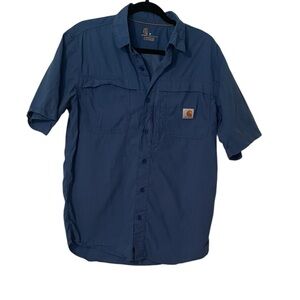 Carhartt Force Men's Blue Short Sleeve Shirt Fishing Relaxed Fit EUC Medium